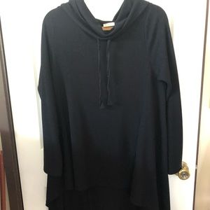 LOGO Lori Goldstein Waffle Knit Cowl Neck Hoodie